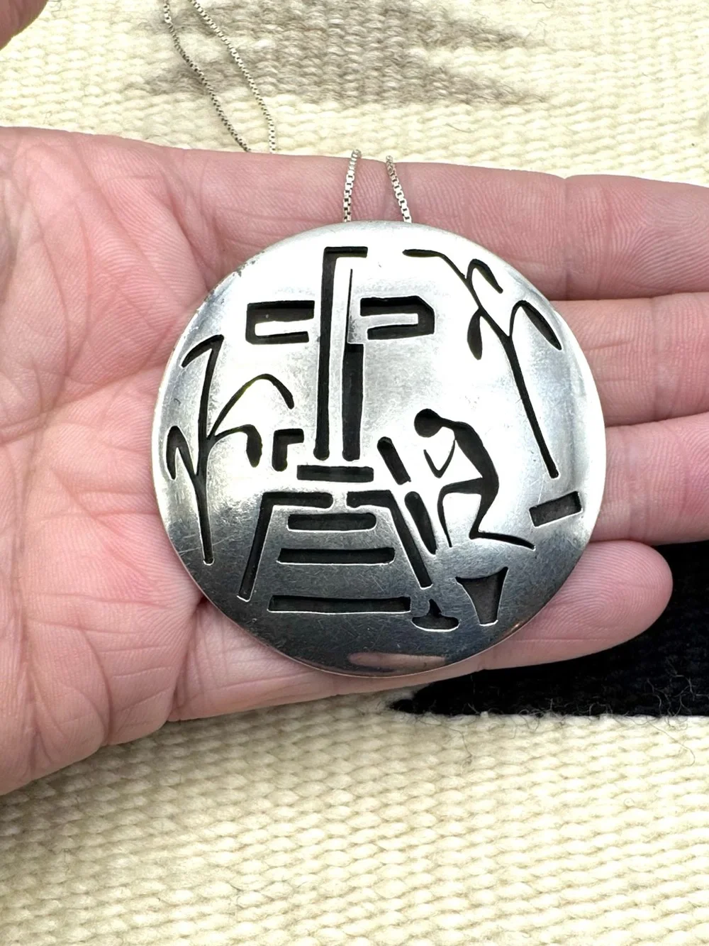 Vintage Mexico Mens Womens Sterling Silver Cross Religious Pendant Necklace